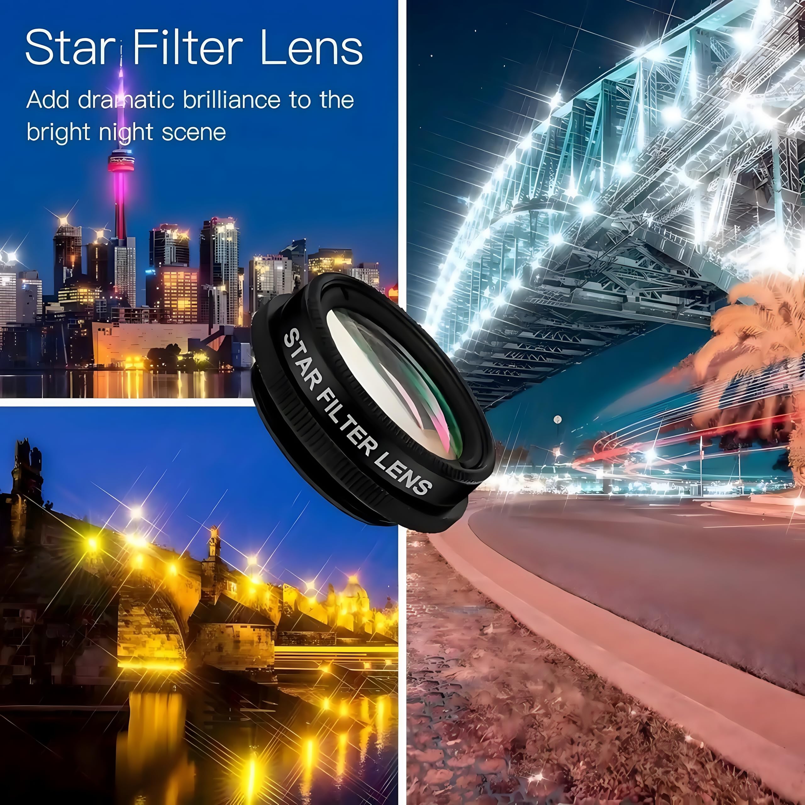 Kit Obiettivi 7 In 1 Per Smartphone | 210° Fisheye, 120° Grandangolo, 25x Macro, 2x Ritratto, CPL, Caleidoscopio E Starlite | Clip Universale