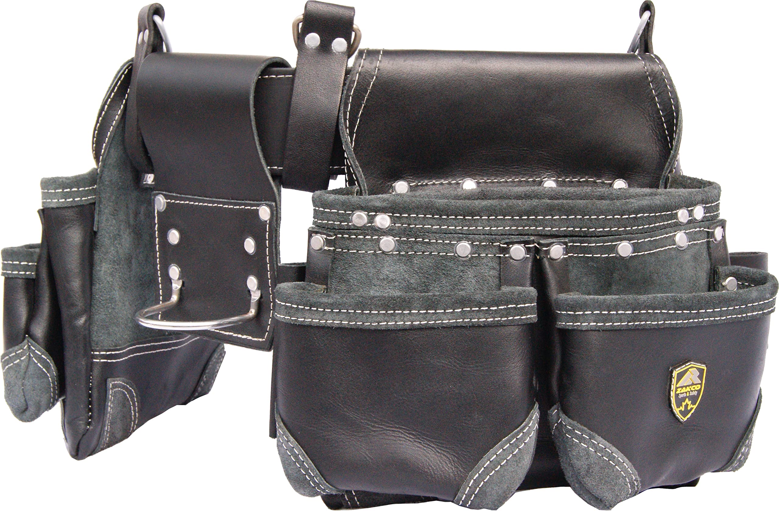 PRO-20 Ceinture à Outils en Cuir véritable pour charpentiers Professionnels. Ceinture à Outils et Pochettes en Cuir. Couvreur, Ceinture à Outils pour cloisons sèches. (Noir)
