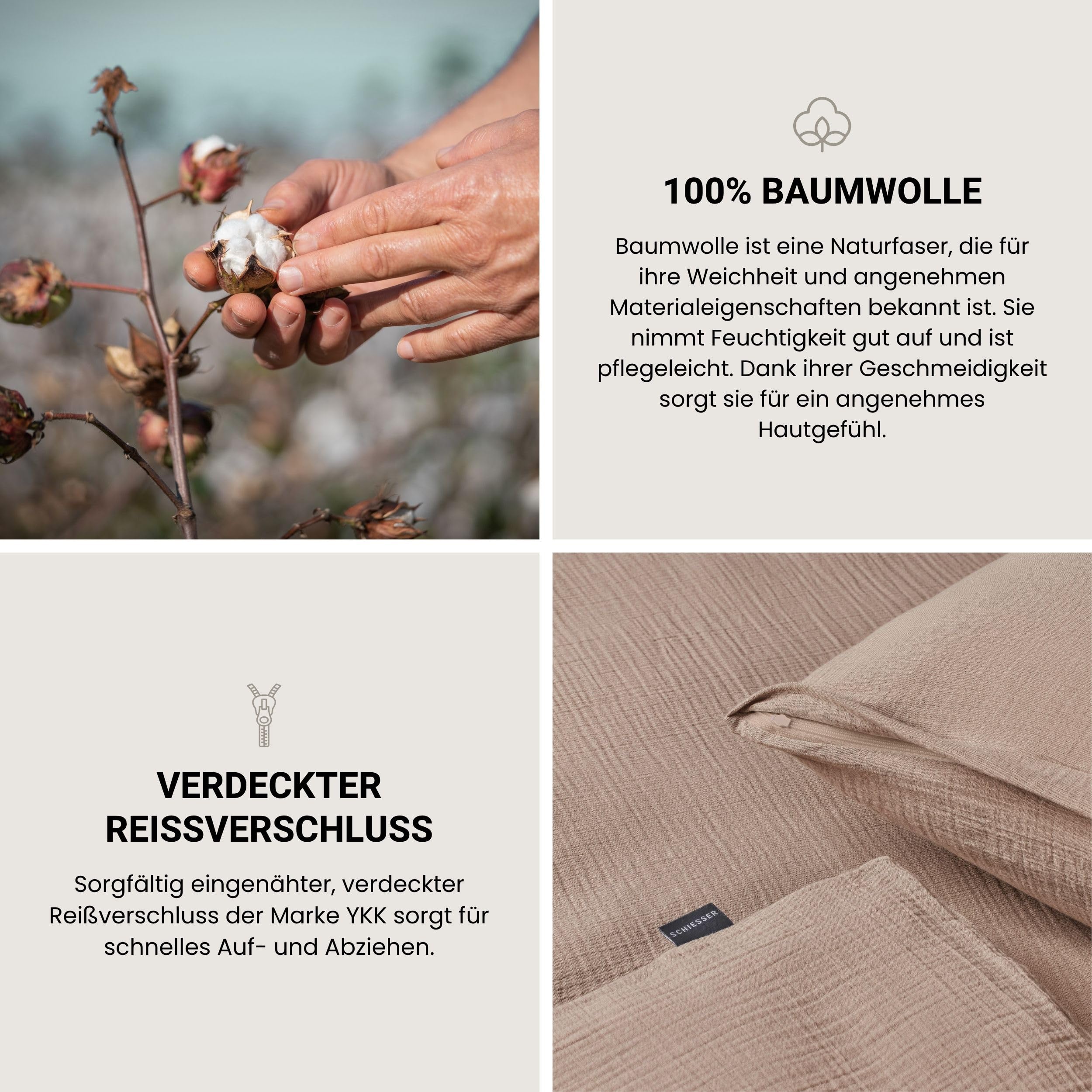 Schiesser Bettwäscheset Molly - Musselin - 2-teilig - 155 x 220 cm - Taupe
