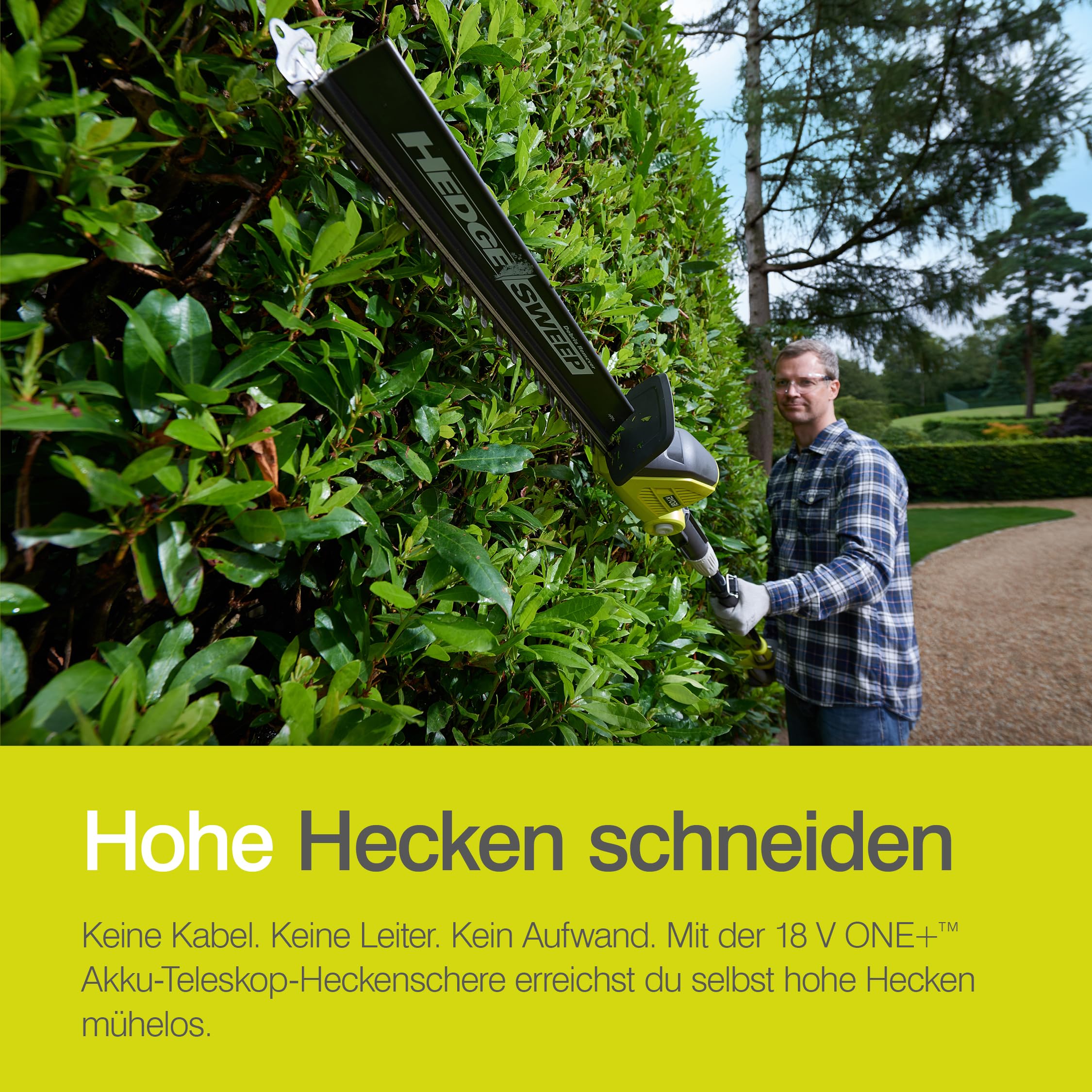 RYOBI 18 V ONE+ Akku-Teleskop-Heckenschere OPT1845, 45 cm Diamant-Messer