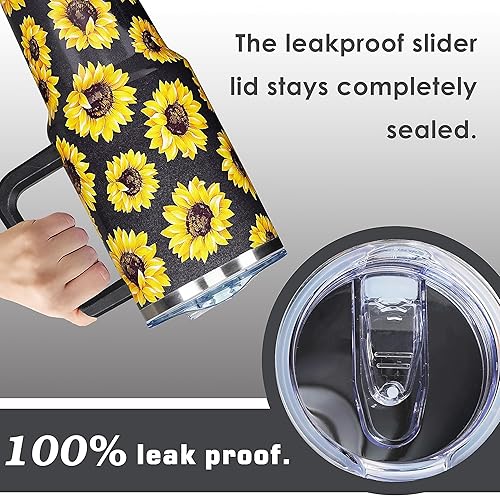 Miniatura 10 de omezin Vaso de 40 onzas con asa, diseño holográfico de leopardo, con purpurina, 40 onzas, con tapa, popote con doble aislamiento, taza de café de