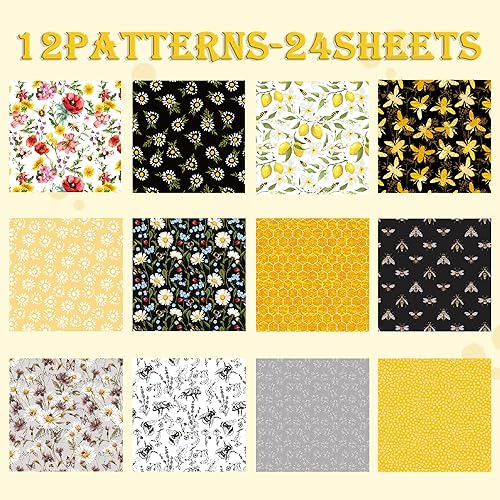 Miniatura 4 de Paquete de papel de origami con patrón de abeja, 24 hojas de una cara de 6 x 6 pulgadas, fondo de miel, álbum de recortes de panal de abeja, papel