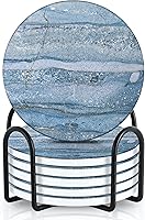 Vista 9 de Emerson - Posavasos absorbentes para bebidas, juego de posavasos de piedra natural con soporte, posavasos para mesa de café, protección de mesa