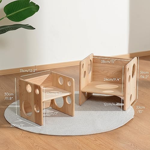 Miniatura 5 de Montessori - Juego de mesa y silla de destete para niños pequeños, mesa de madera maciza natural para niños y niñas, con laberinto magnético de