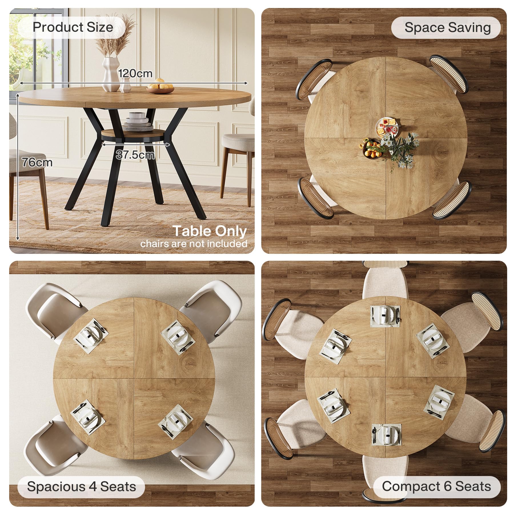 Tribesigns Table à manger ronde de 120 cm pour 4 personnes avec pied en