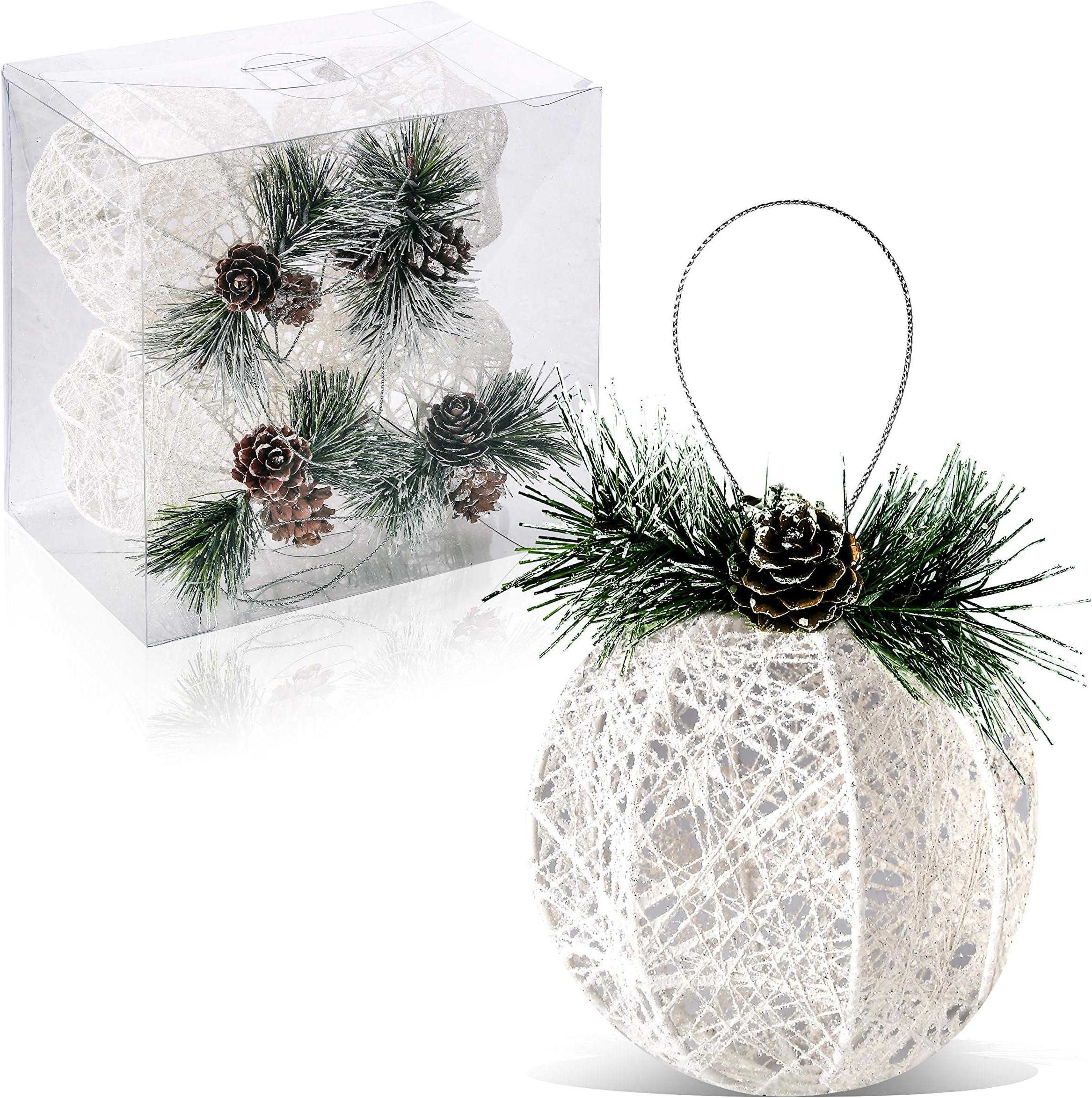 ZHANYIGY 4pc Set White Pinecone Rattan Thread String Christmas Tree Ornament