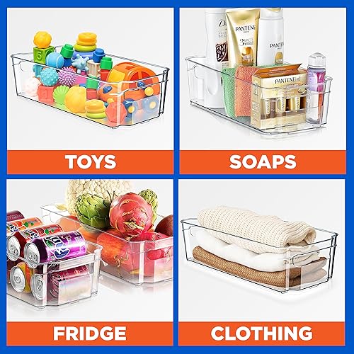 Miniatura 3 de Contenedores organizadores para refrigerador, contenedor apilable de plástico transparente con asas, bandeja para huevos, para refrigerador,