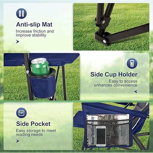Miniatura 8 de LET'S CAMP Sillas de campamento de gran tamaño de 29.52 pulgadas, respaldo alto, silla de césped resistente, soporta 500 libras, silla plegable