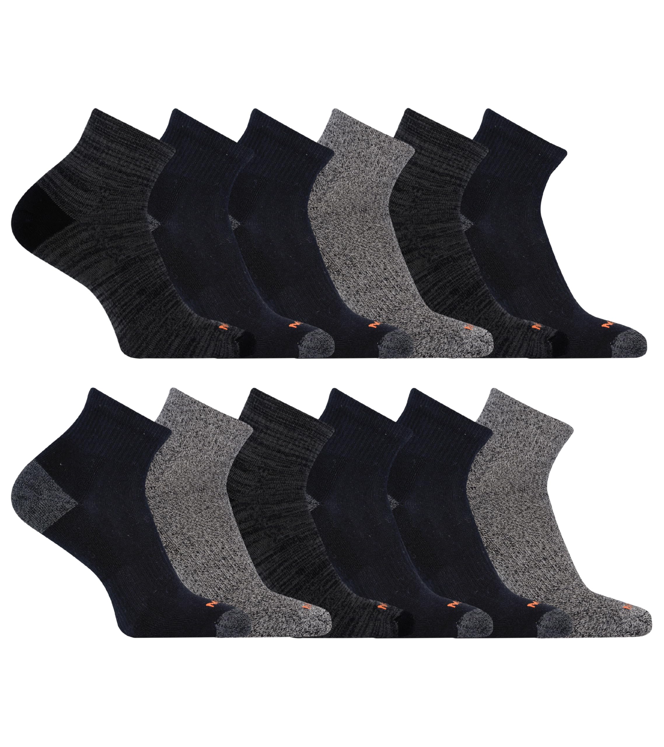 Merrell Unisex Adult Cushioned Midweight Ankle Socks - 4, 8, 12 Pairs - Moisture Wicking, Gray (12 Pairs), Medium-Large