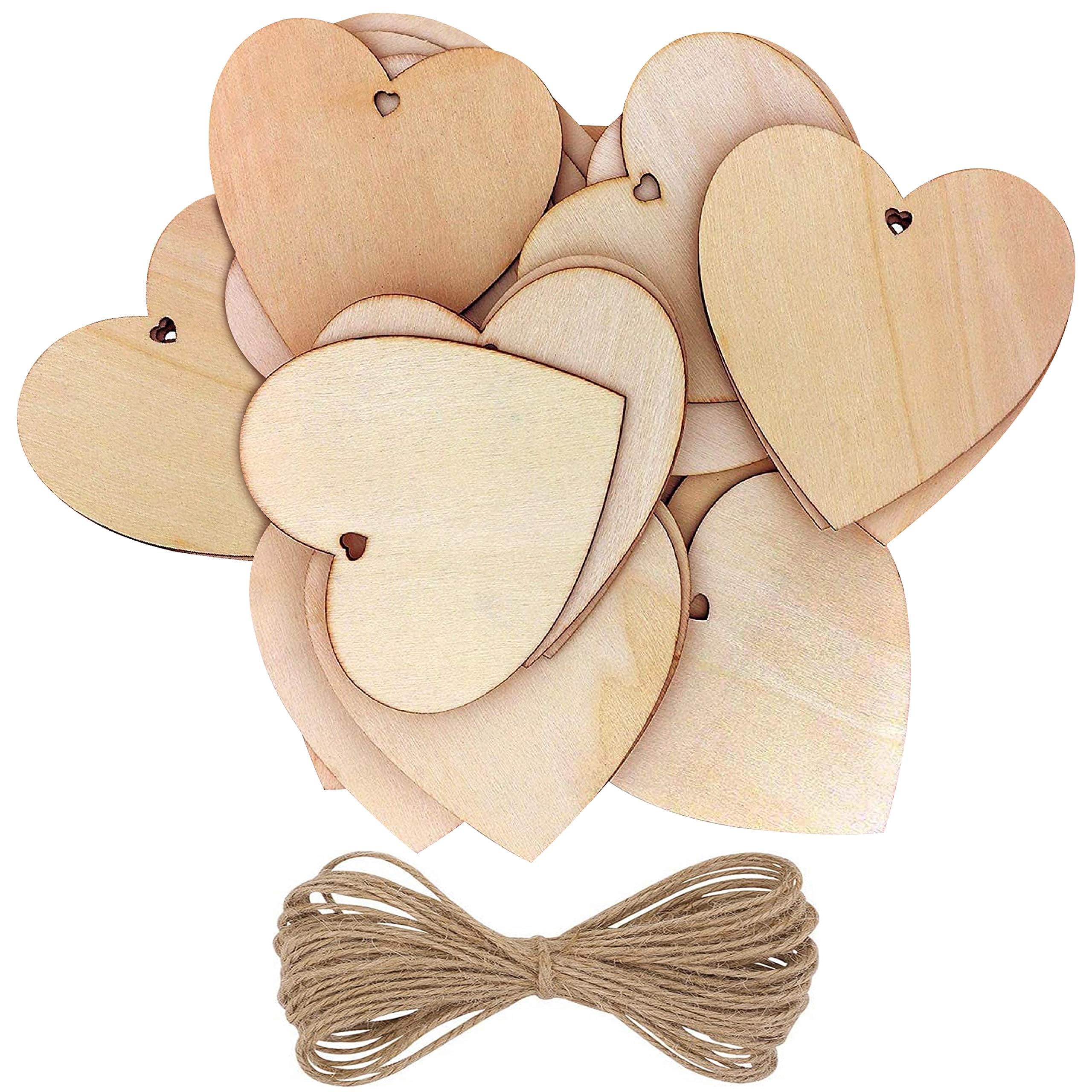 50 Decorative Wooden Heart Shape by Kurtzy - 10 x 10cm Craft Tags Plaques Suitable for Wedding Reception, Centerpieces, Table Decorations, and Events - Natural Unfinished Wood Heart Shaped Cutout