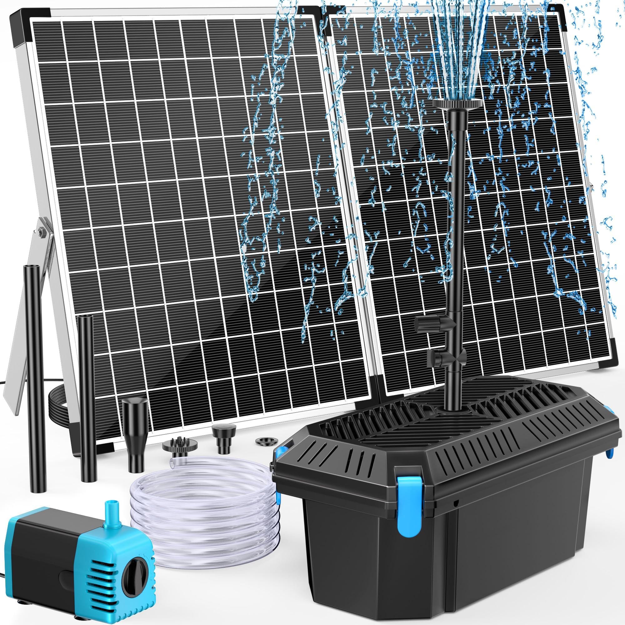 POPOSOAP 40W Teichfilter Solar mit Springbrunnenpumpe, 1620 L/h Komplettes Teichfiltrations- und Solarbrunnen-Set für kleine Gartenteiche, Aquarien und Wasserspiele