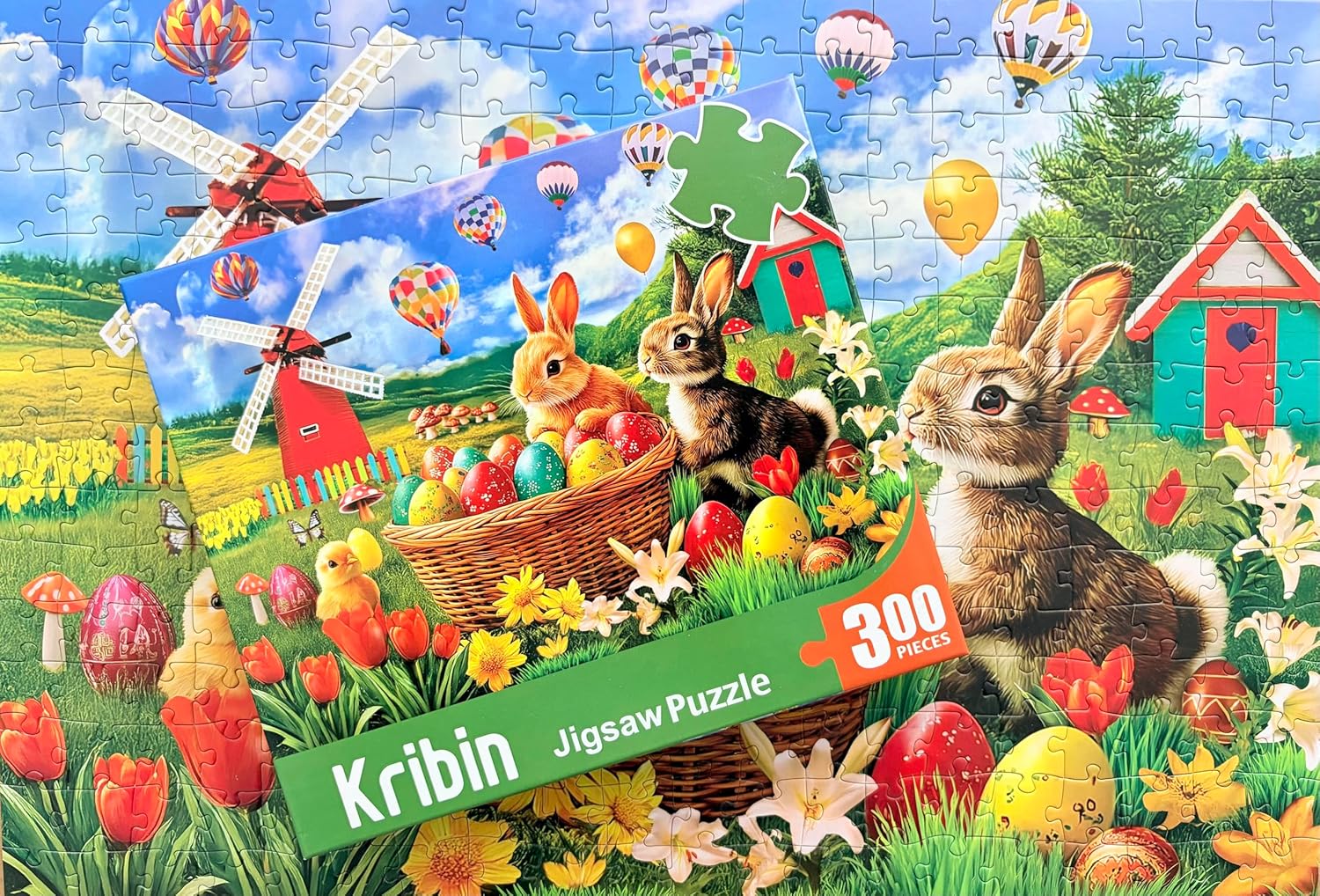 300 Piece Puzzle for Adults Kids Seniors - Happy Easter - Easter Eggs Bunny Tulips Lilies