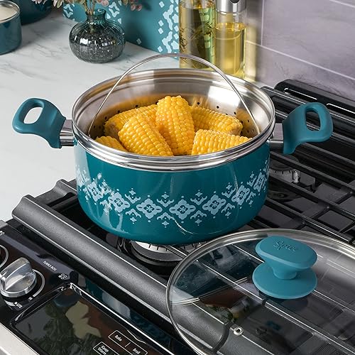 Miniatura 3 de Spice by Tia Mowry Savory Saffron - Horno holandés de cerámica antiadherente saludable de 5 cuartos de galón con inserto de vapor de acero