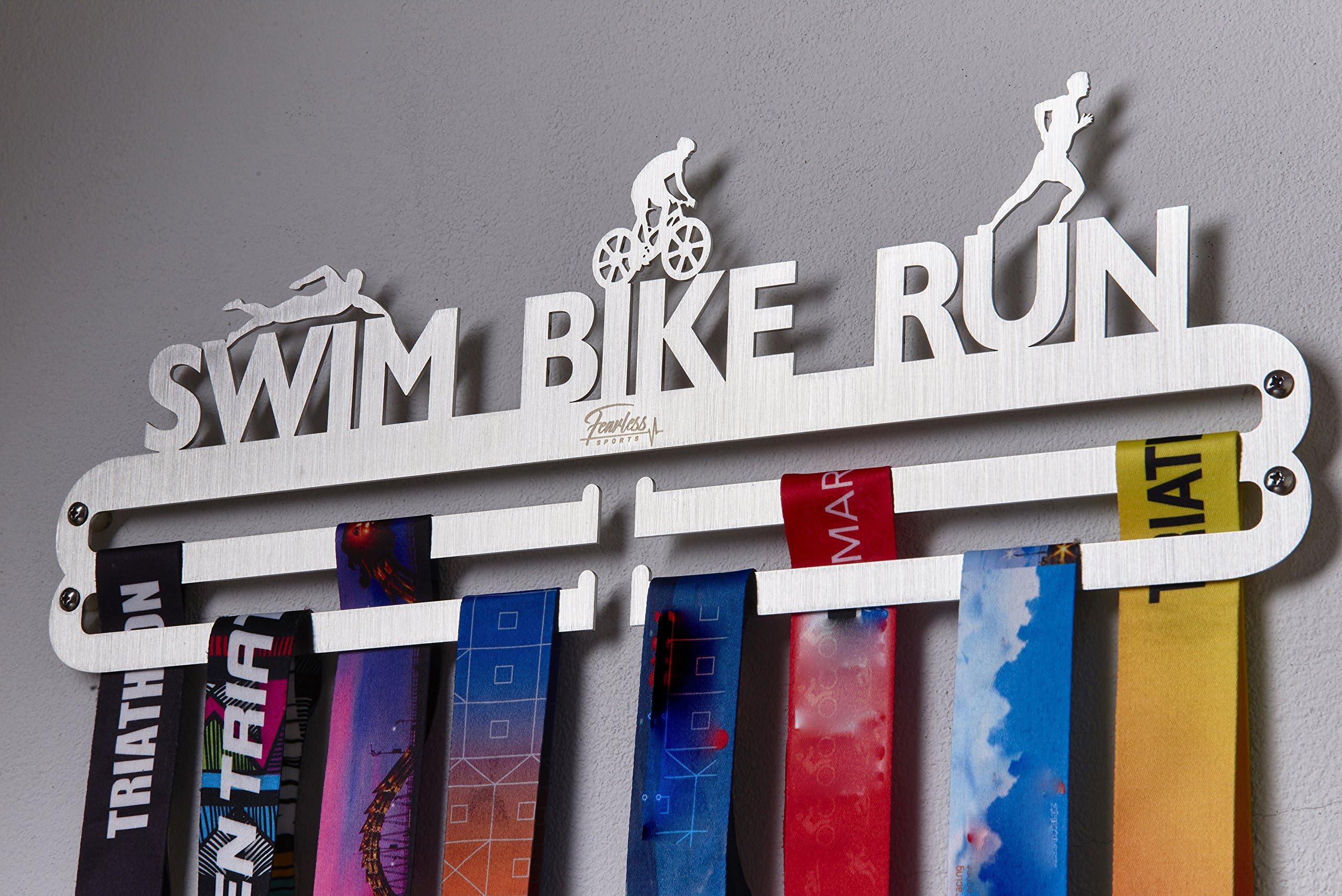 Fearless Sports Swim Bike Run Triathlon Medal Hanger Display Hold up to 40 Medals.ITM/ART.5177