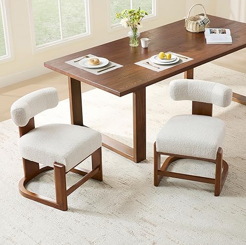 Miniatura 6 de CHITA Juego de 2 sillas de comedor tapizadas con certificación FSC, modernas sillas de cocina y comedor de mediados de siglo, tela en perla (blanco,