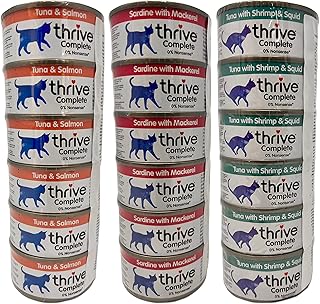 Thrive Cat Food Wet Complete Bundle - 18 Tinned Sets (6 x Tuna & Salmon, 6 x Sardine & Mackerel, 6 x Tuna With Shrimp & Sq...