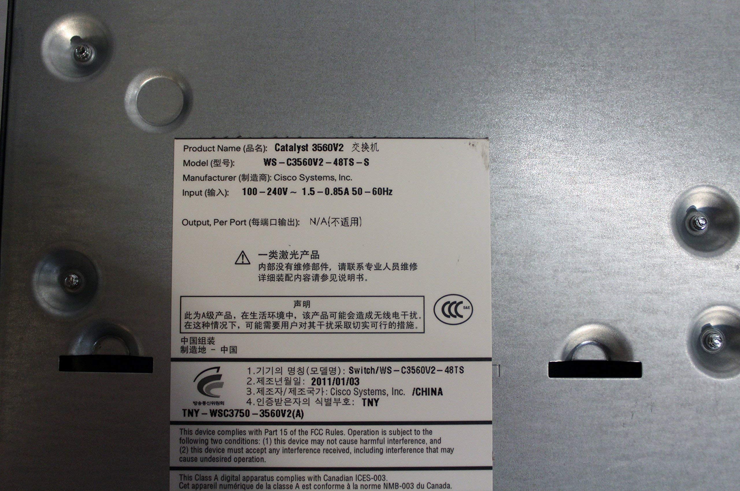 Cisco WS-C3560V2-48TS-S Switch Gestionado - Switch de Red (Gestionado, Bidireccional Completo (Full Duplex)) (Reacondicionado)