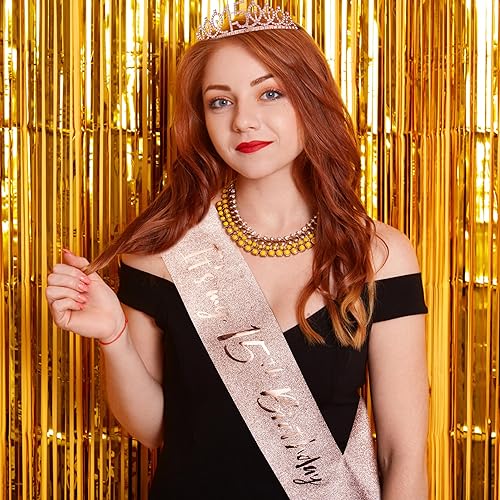 Miniatura 4 de Vovii Decoraciones de cumpleaños número 15 para niñas, banda y tiara de cumpleaños número 15 para niñas, corona de quinceañera para niña de 15 años,