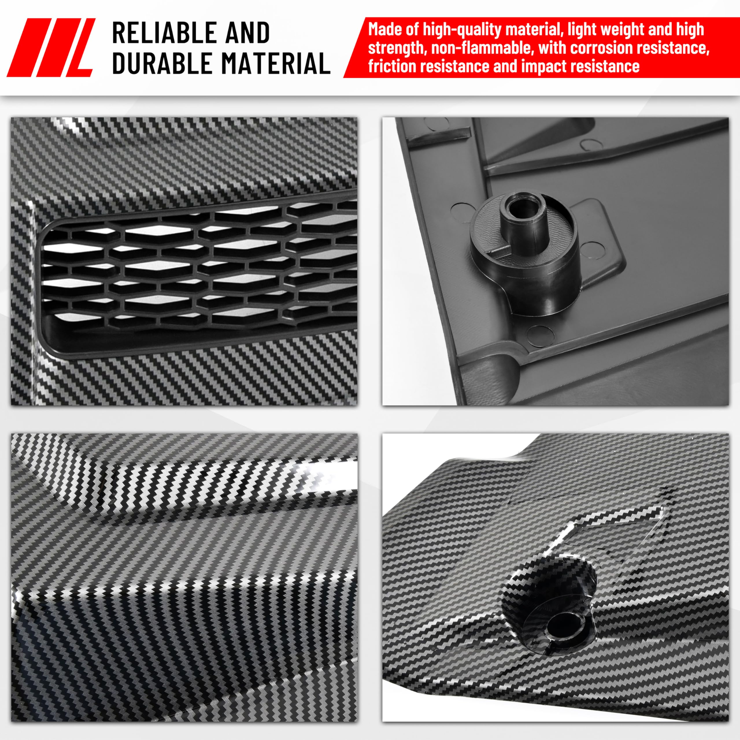 SAUTVS Sport Hood Scoop with Mesh for Honda Pioneer 700 2P 4P 2014-2025, Carbon Fiber Pattern Hood Scoop with Grille Kit Front Hood Cover for Honda Pioneer 700-2 700-4 2014-2025 Accessories