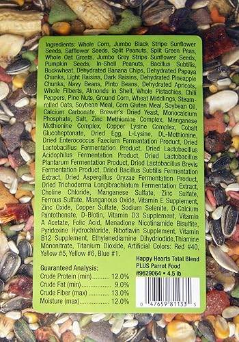 Miniatura 3 de Happy Hearts Total Blend Plus - Alimento para loros con maní, girasol, cártamo y más (25 libras)