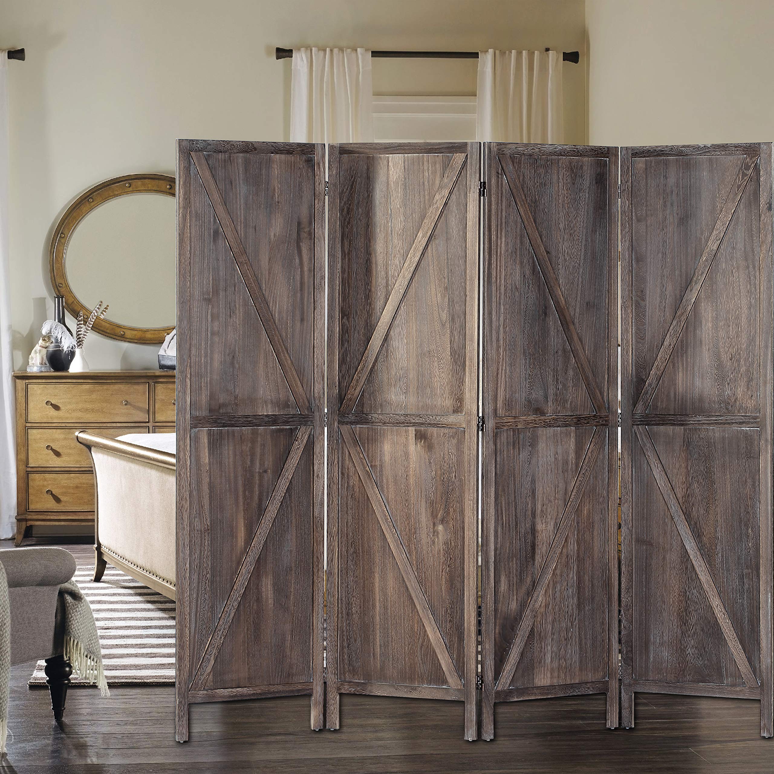 iVilla 5.8 Ft Tall Wood Room Divider, 4 Panel Rustic Folding Privacy