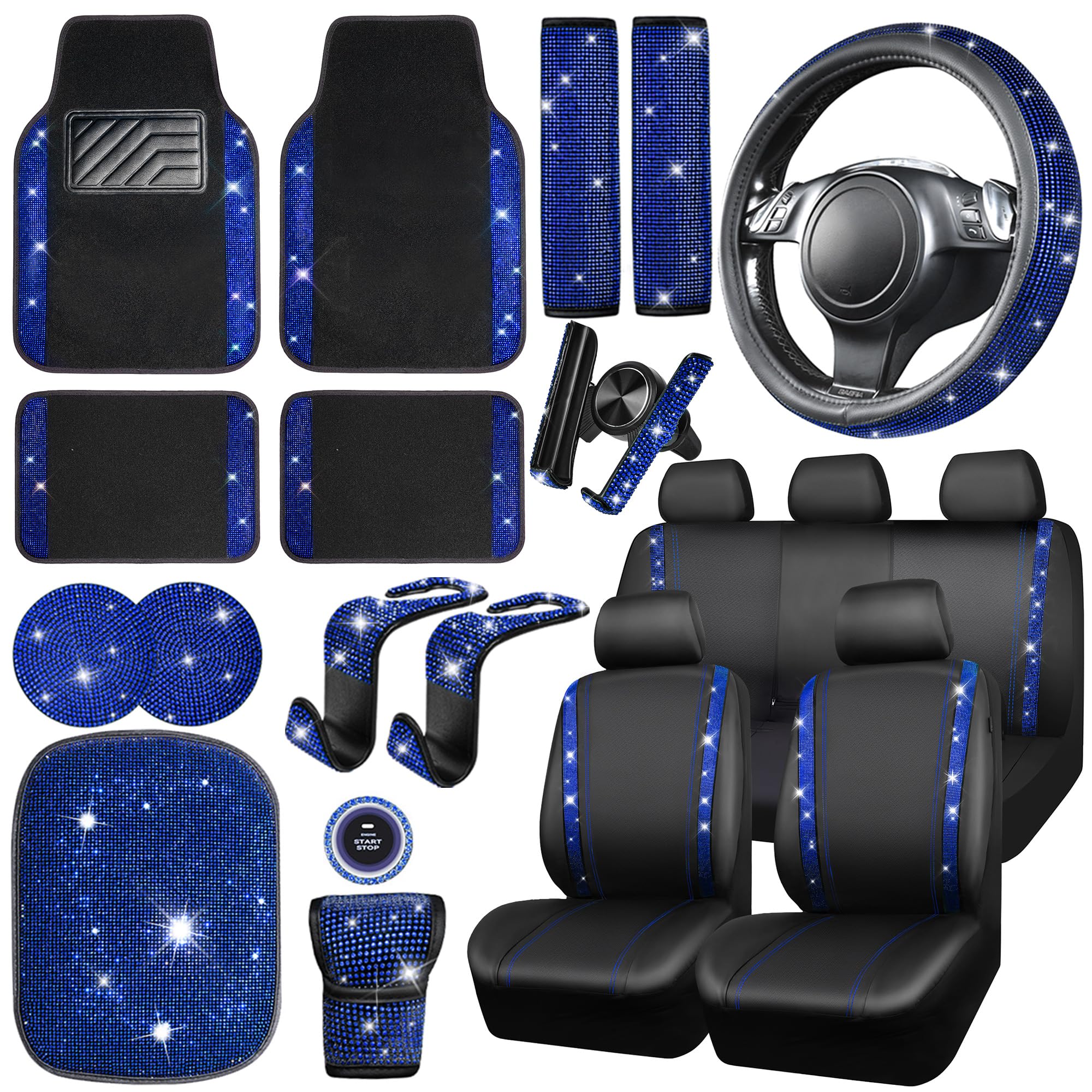 Amazon.com: CAR PASS  PCS Bling Car Accessories Set for Women, Leather  Car Seat Covers Full Set Sparkly Rhinestone