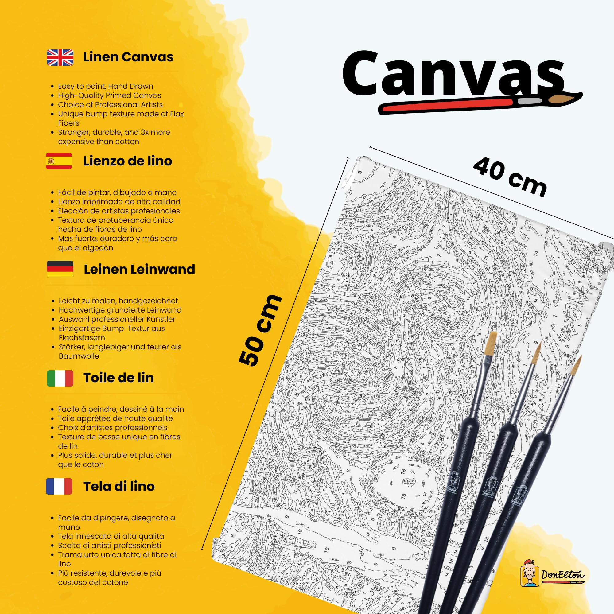 DonElton Malen nach Zahlen für Erwachsene, Städte – 40 x 50 cm, Malsets mit Pinseln, Acrylfarben und Leinen-Leinwand, rahmenlos – kreatives Geschenk (Amsterdam)