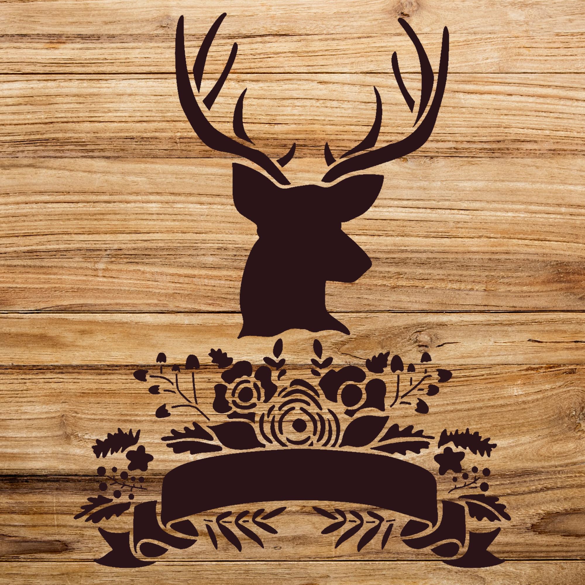 Deer with Flowers Antlers Stencil for Walls and Crafts, Reusable Mylar Template, Rustic Boho Decor for Weddings and Home Projects - Size A2 (21.4