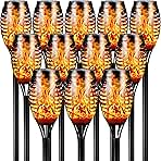 Otdair Solar Halloween Lights Outdoor Waterproof, 12 Pack 12LED Tiki Torches for Outside with Flickering Flame, IP65 Backyard Lights Outdoor Auto On/Off for Garden, Patio, Yard, Pathway