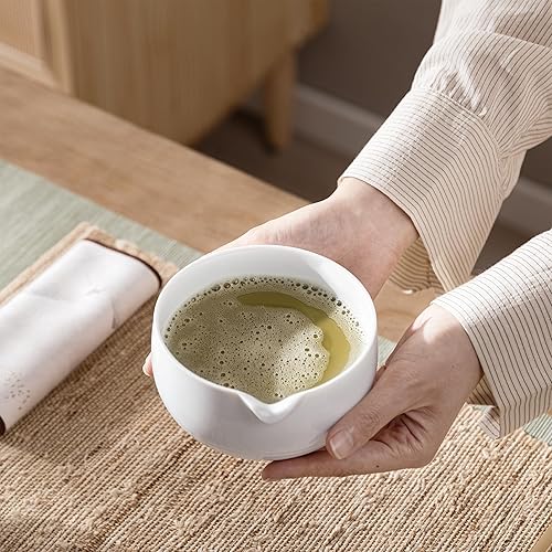 Miniatura 6 de UBTKEY Juego de batidor y tazón japonés de matcha, juego de té Matcha de 7 piezas, incluye batidor de bambú, cuenco con boquilla de vertido, cuchara