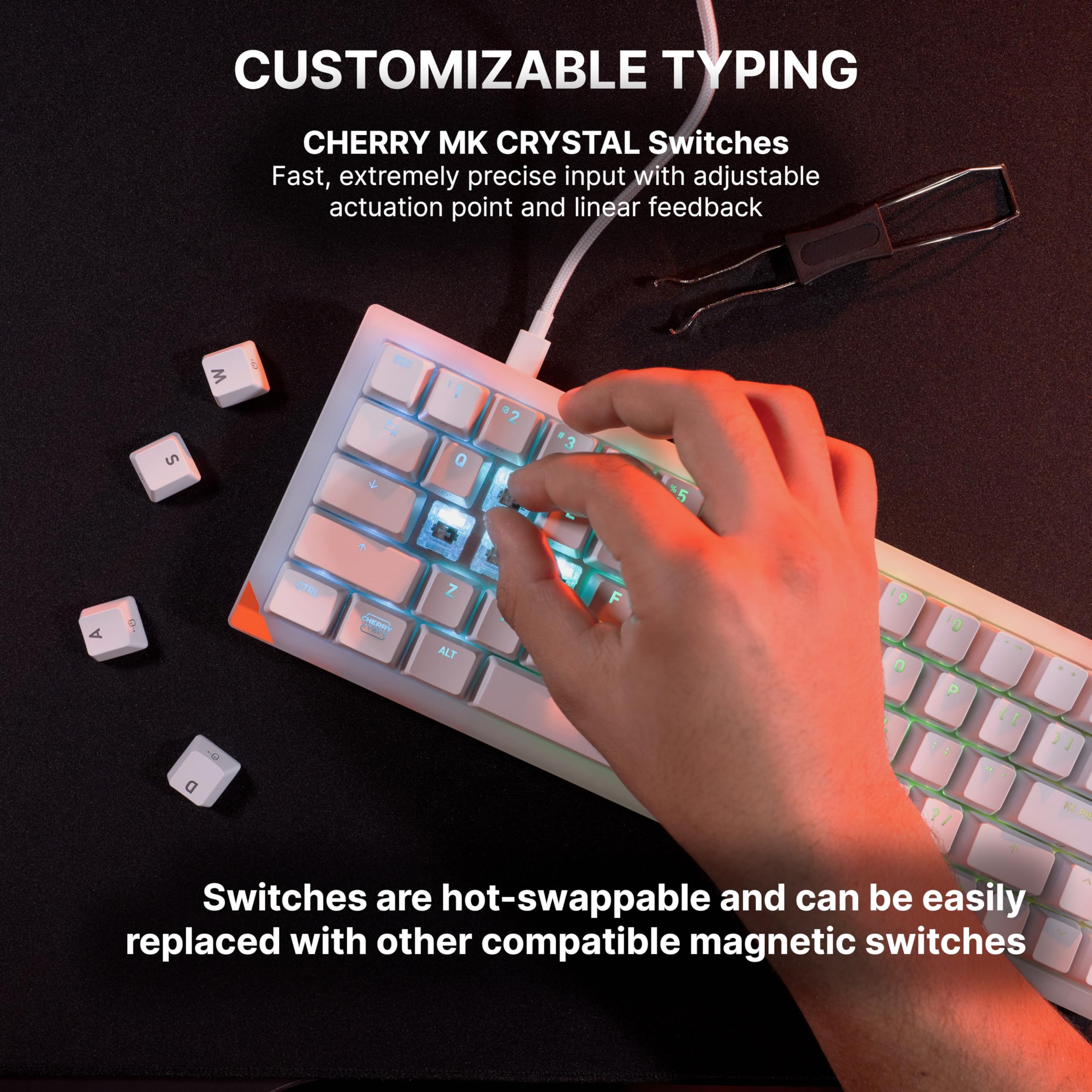 K5 Pro TMR Compact - Magnetyczna Klawiatura Przewodowa Dla Graczy, Konfigurowalne Przełączniki MK CRYSTAL, Hot-Swap, Rapid Trigger, SnapKey, 8000 Hz, Układ US (QWERTY), Biały