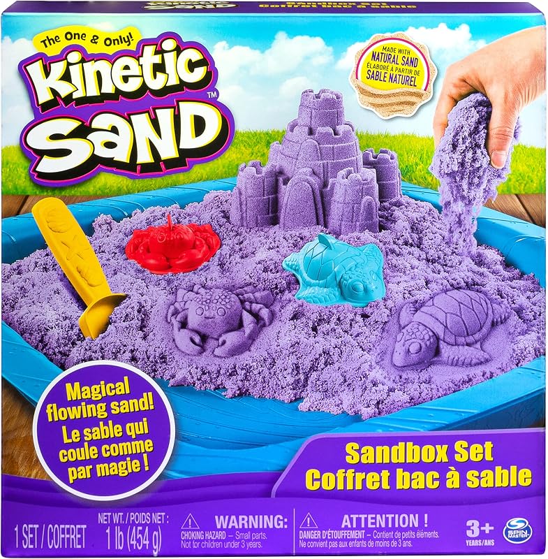 Kinetic Sand, juego de caja de arena con 1 libra de color morado y 3 moldes, para edades de 3 años en adelante