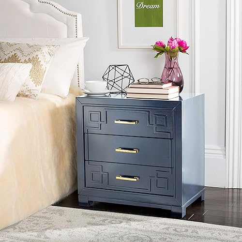 Miniatura 2 de Safavieh Home Collection - Mesita de noche con llave griega de 3 cajones Raina Navy