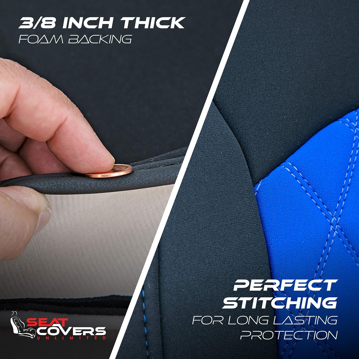 SCU - Neoprene Universal Seat Covers for Automotive - Comfort & Durable Splash Resistance - Front Seat Covers for Cars - Charcoal & Black Diamond Stitch