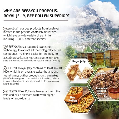Miniatura 4 de Bee and You - Miel cruda de jalea real para niños, extracto de propóleo, superalimento 100% natural, ultra puro, suplemento de apoyo inmunológico,
