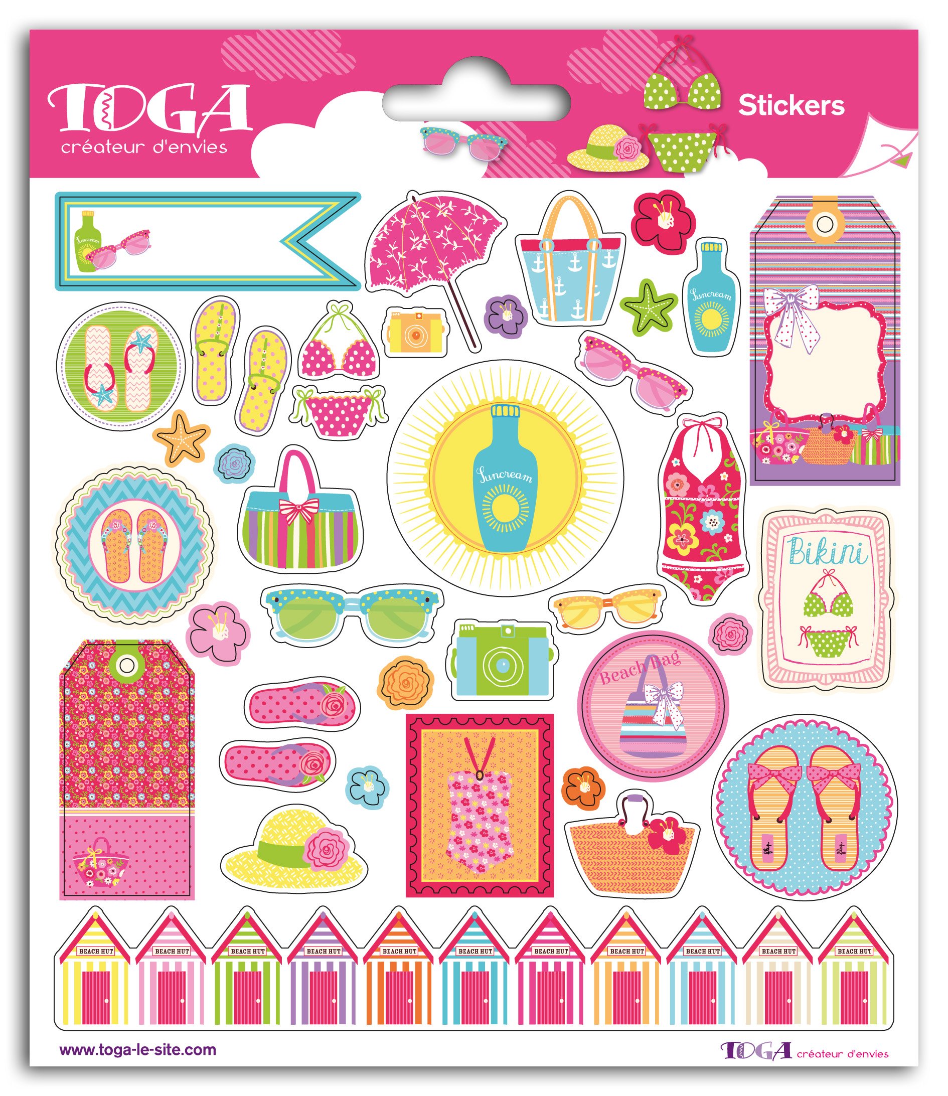 DRAEGER PARIS 1886 Beach Girl Lote de 78 Pegatinas, Papel, Multicolor, 15 x 17,5 x 0,2 cm