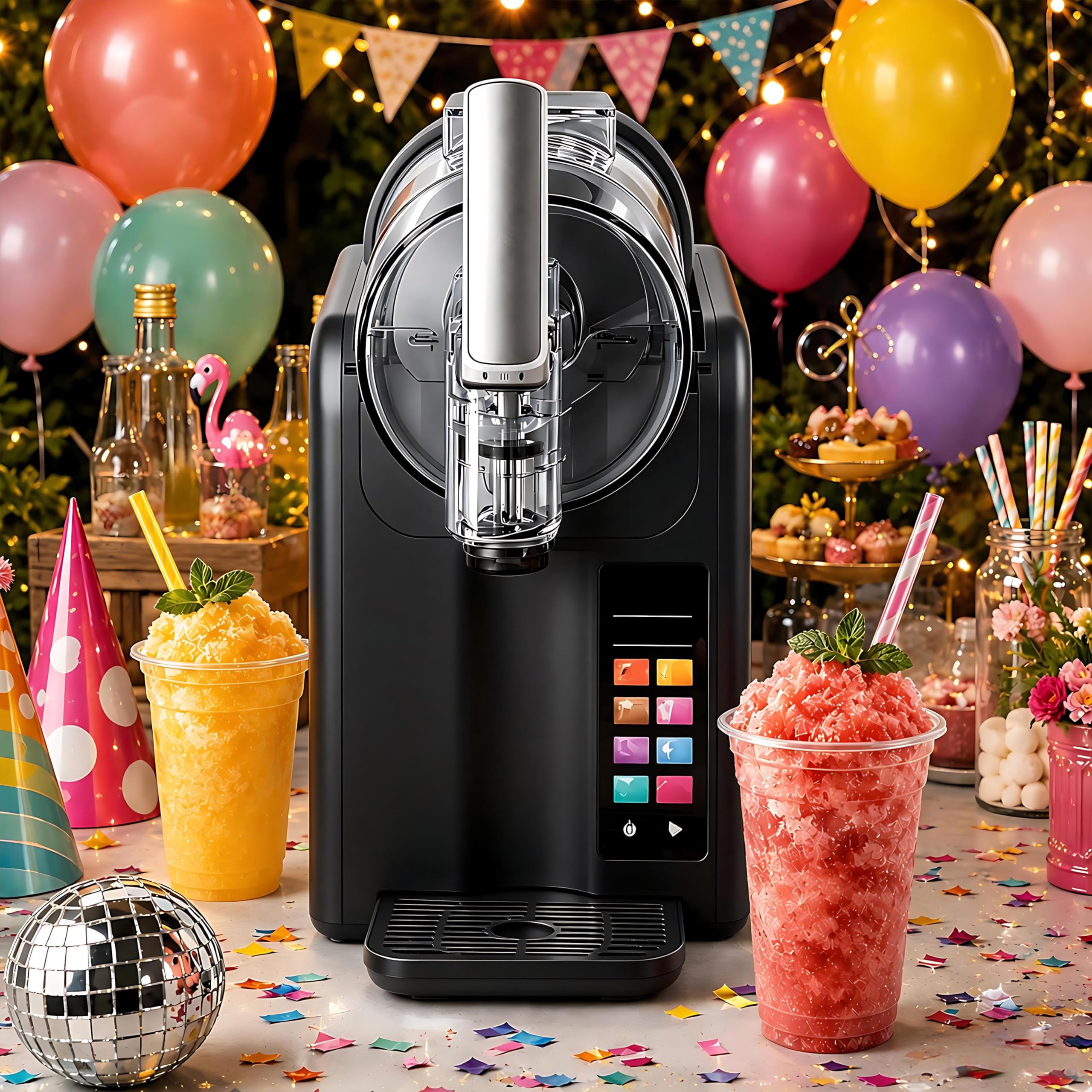 185W Commercial Slush Machine, Slushie and Soft Ice Cream Machine, Adjustable Hardness And Temperature, 360° Stirring, With Safety Lock, 7 Preset Modes, for Slushies Shakes and Desserts Black