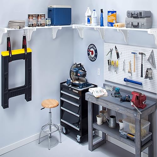 Estantes de garaje expandibles, paquete de 2 (cada uno de 40 a 75 pulgadas) - Blanco, fácil de instalar, resistente (250 librasestante), organizador