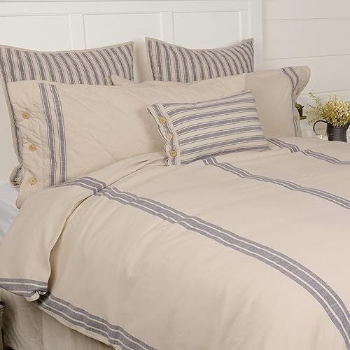 Miniatura 8 de Piper Classics Market Place - Funda de almohada de rayas azules y saco de granos, 15 x 25 pulgadas, decoración de granja, azul y crema natural