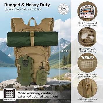 MARCHWAY Tactical MOLLE Hydration Backpack Daypack with 2.5L Water Bladder