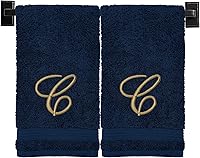 Vista 101 de Toallas de mano beige para baño, monogramadas, toallas turcas de algodón de lujo, bordadas en Estados Unidos, juego de 2, elige el color y la letra