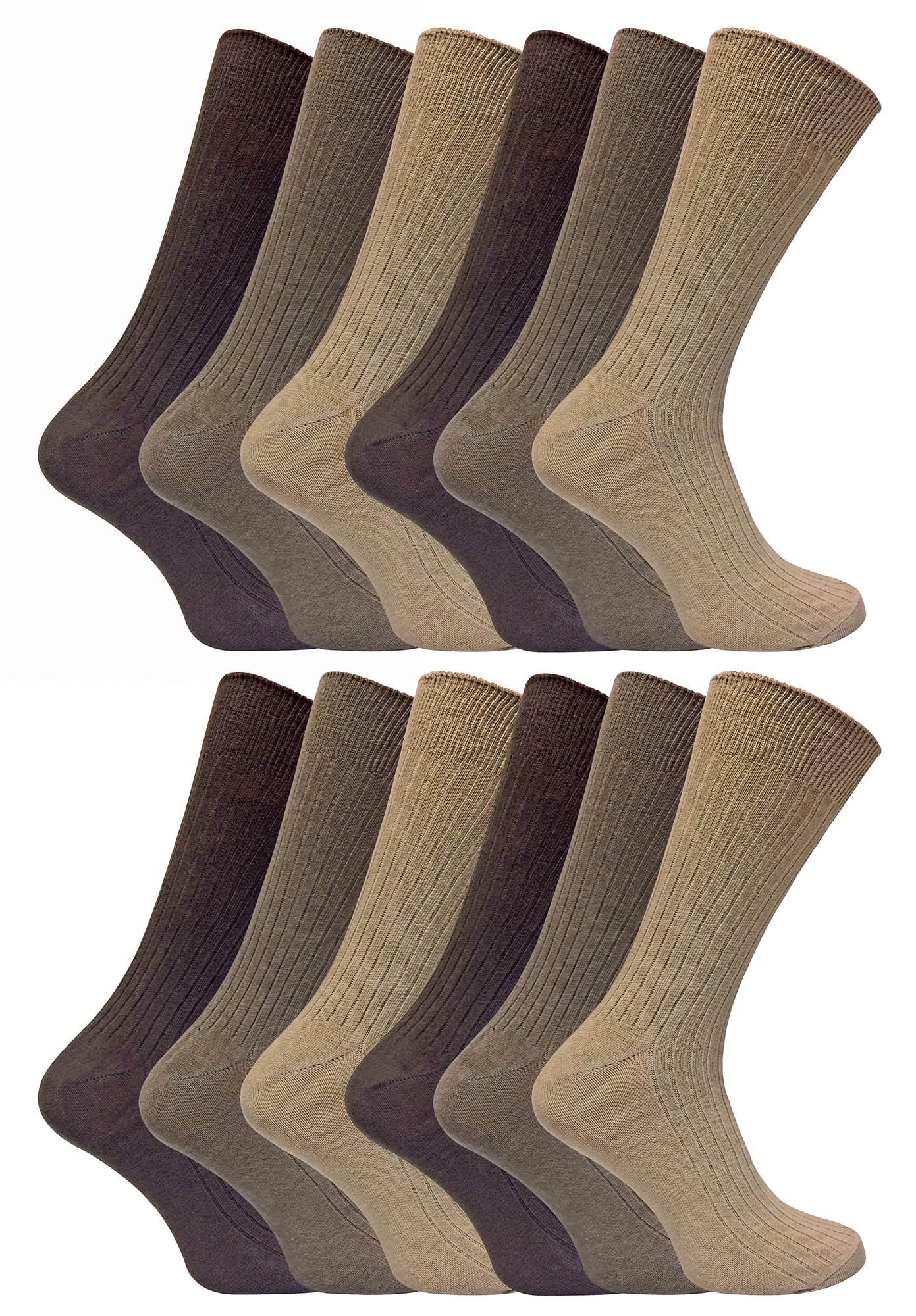 Sock Snob Men's Brown 12 Pair Multipack 100% Cotton Socks | | Ribbed Dress Socks | Size 6-11 & 11-14 (6-11, )