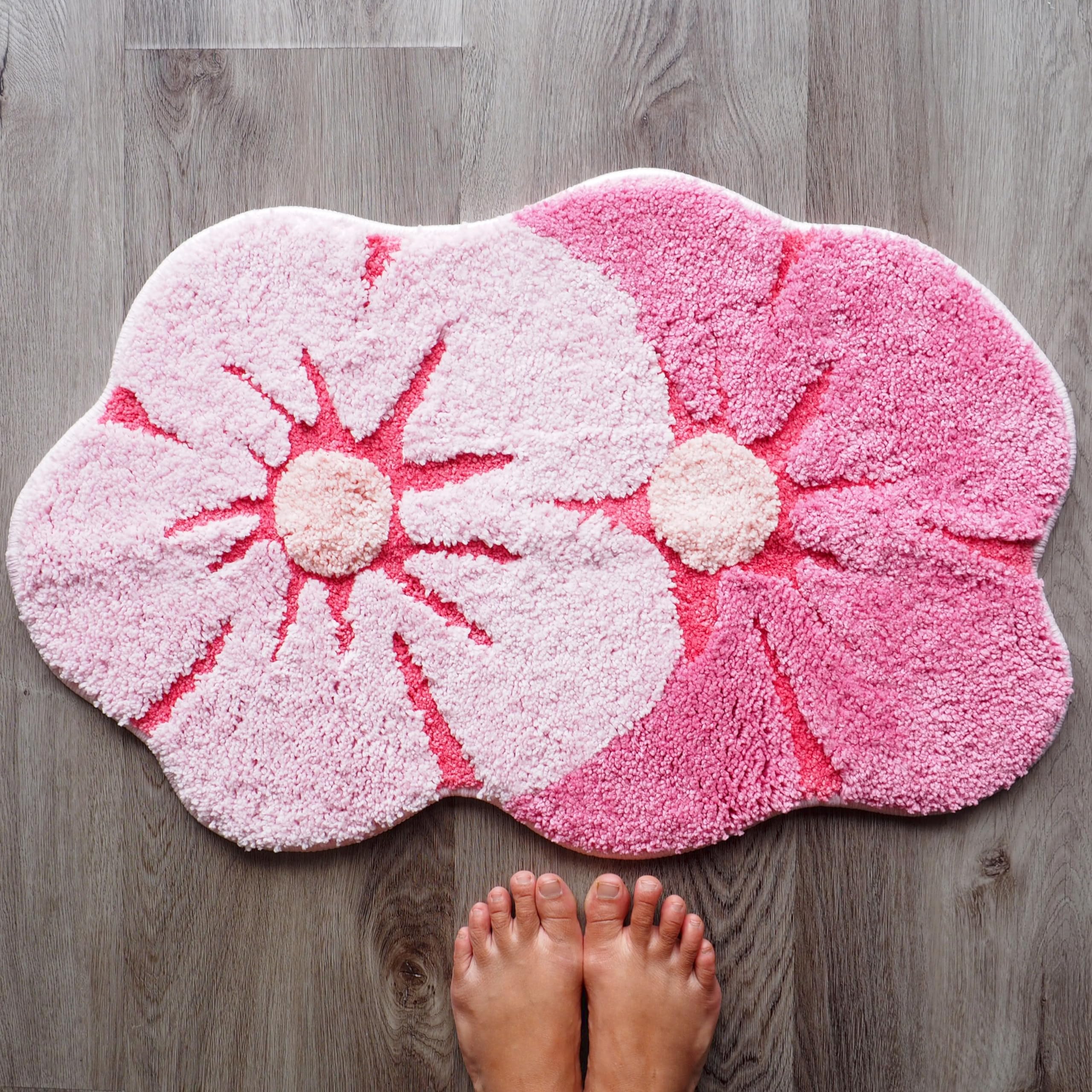 Evovee Pink Flower Bath Mat Daisy Floral Light Pink Blush Peach Coral Cute Bathroom Rugs for Girls Funny