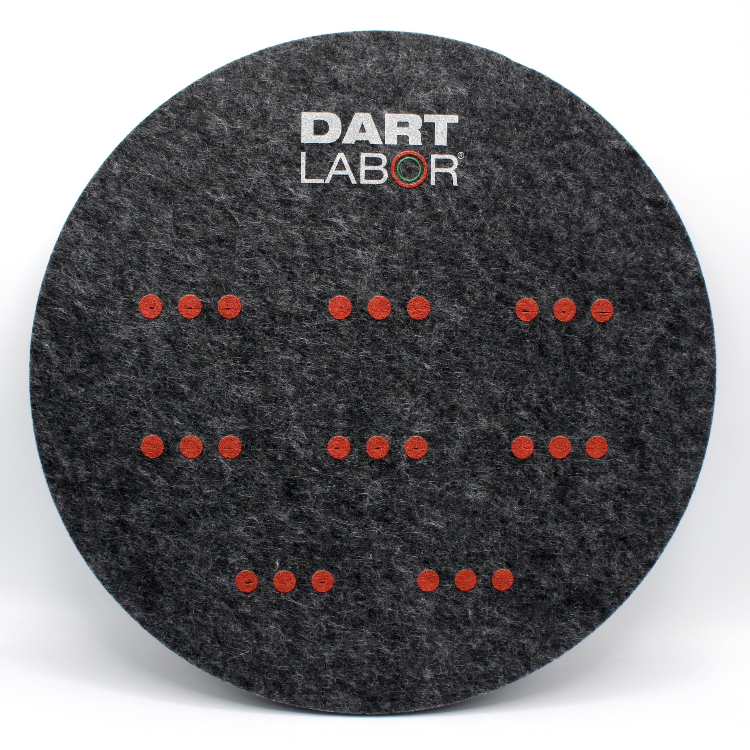 Dart Labor Vlies Darthalterung anthrazit ø 45 cm | Platz für 24 Darts in Vorstanzungen | Aufbewahrung von Steeldarts + Softdarts | Recyclingpolyester | Made in Germany