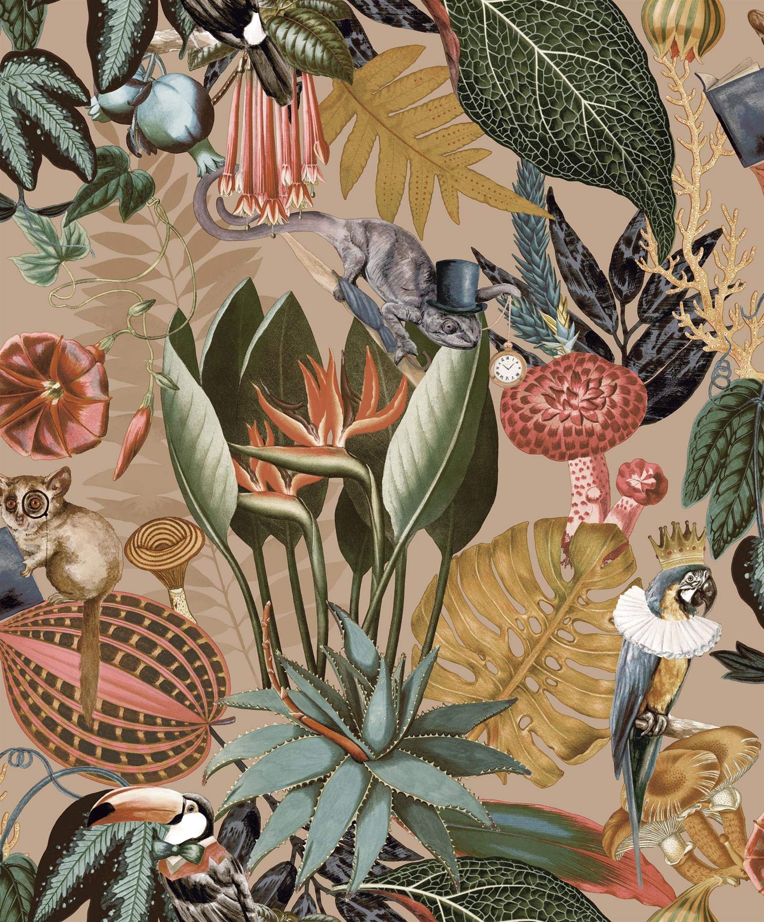 Yöl Gold - Full Roll Wonderland Jungle Exotic Wallpaper Holden Gold Birds Animals