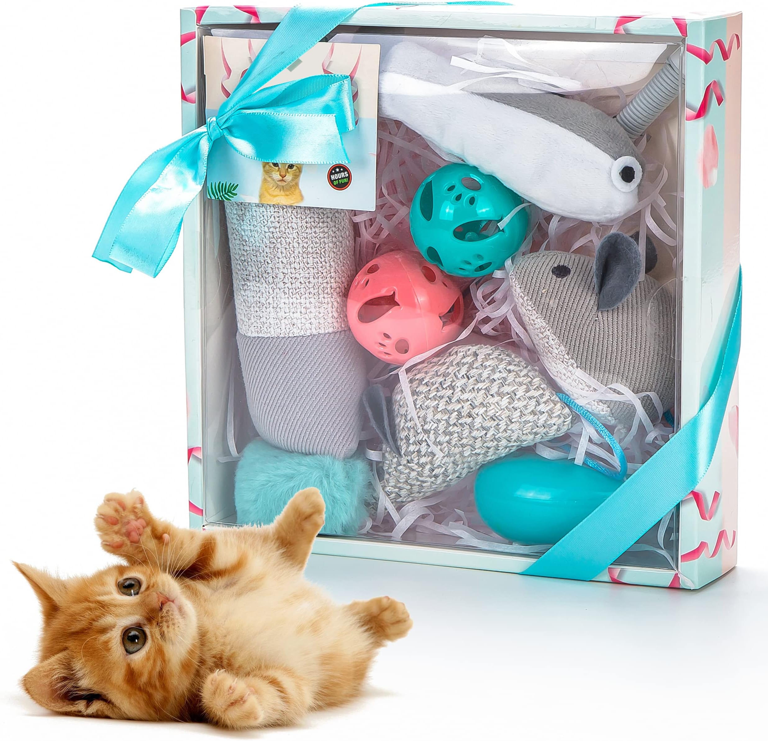 Vealind Cat Toys 7 Pack Cats Wand Interactive Toy Catnip Pillow Toy for Kitten Scratch Chewing Teeth Grinding Set Interactive Collection Toy in Gift Box