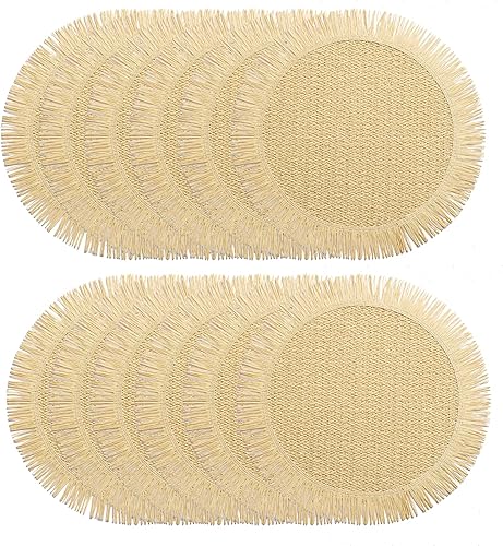 FunWheat Juego de 12 manteles individuales redondos de papel para mesas de comedor 15 pulgadas resistentes al calor hechos a mano naturales para