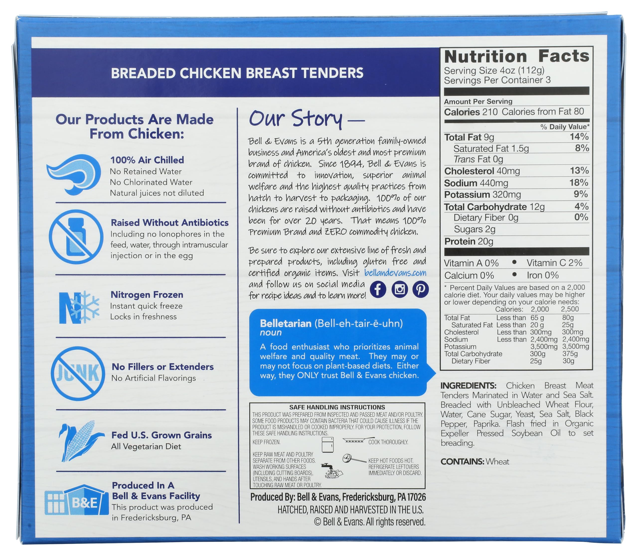 Bell Evans Frozen Breaded Chicken Tender Raised without Antibiotics 12 oz — view 2