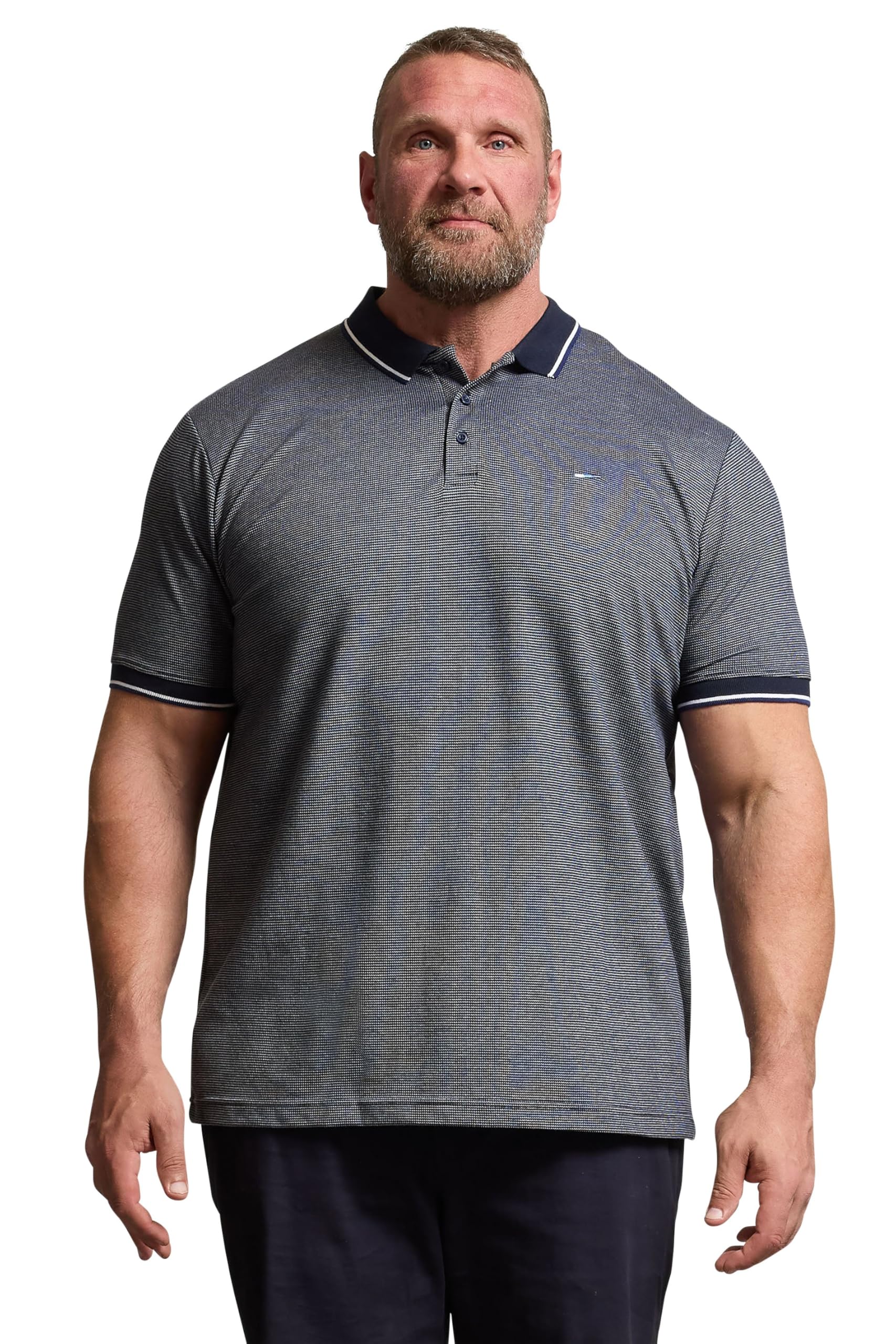 BadRhino Big & Tall Blue Fine Stripe Tipped Polo Shirt - Men's - Plus Size Curve