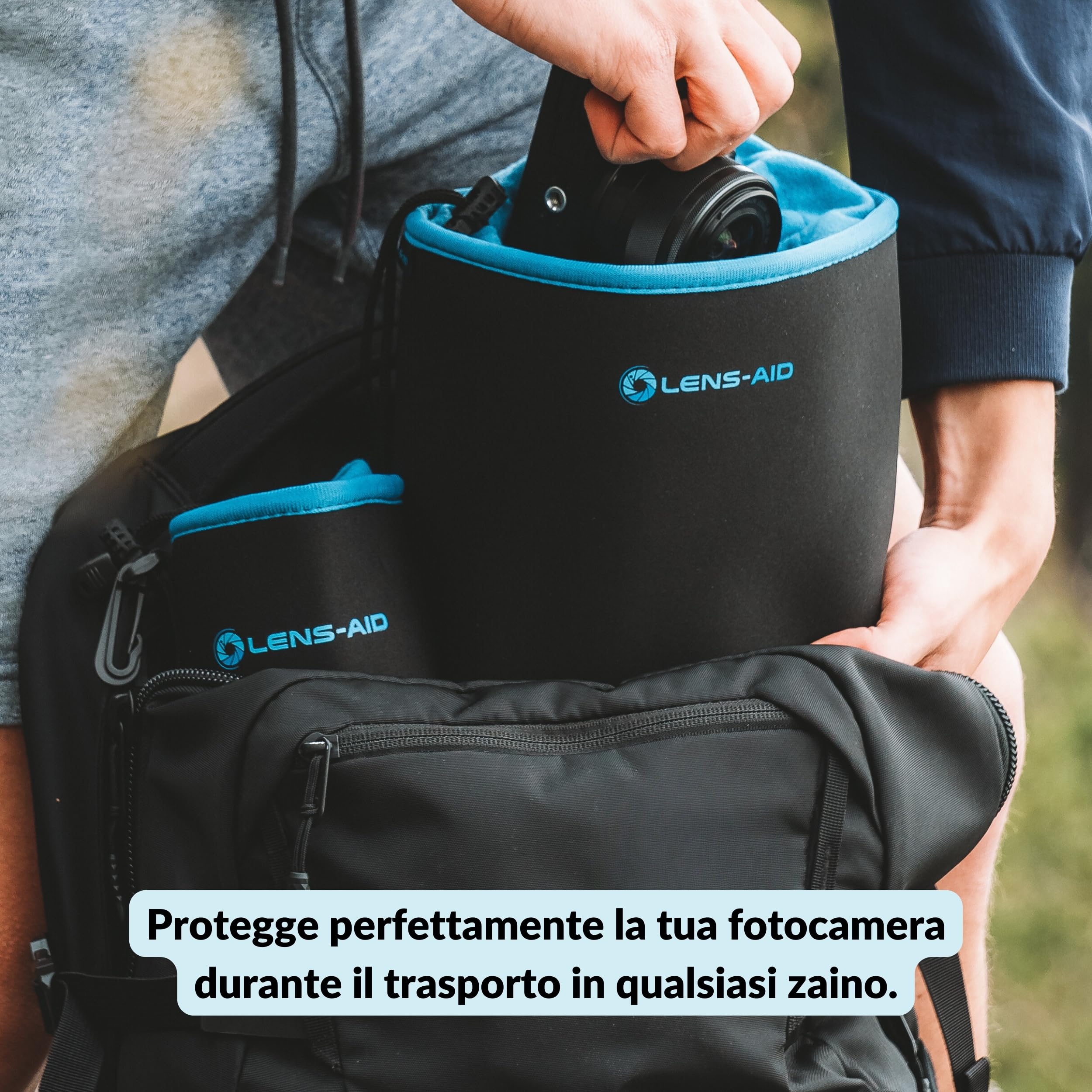 LENS-AID Custodia Protettiva in Neoprene con Fodera in Pile – Taglie M - Borsa per Fotocamera, Obiettivi & Accessori, Leggera e Resistente